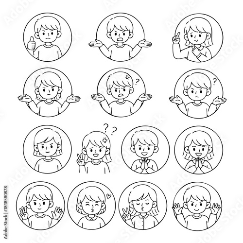 A series of cartoon faces with one of them giving a thumbs up. The other faces are all looking confused