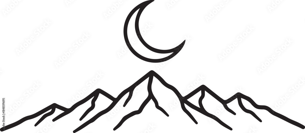 Obraz premium Mountain Range Under Crescent Moon Night Sky