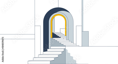 Stairway to success concept with modern arch design, perfect for inspirational branding and minimalist backgrounds celebrating growth and ascension