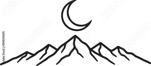 Mountain Range Under Crescent Moon Night Sky