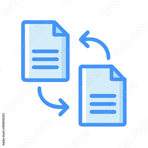 Data transfer and document conversion concept showing two files with circular arrows