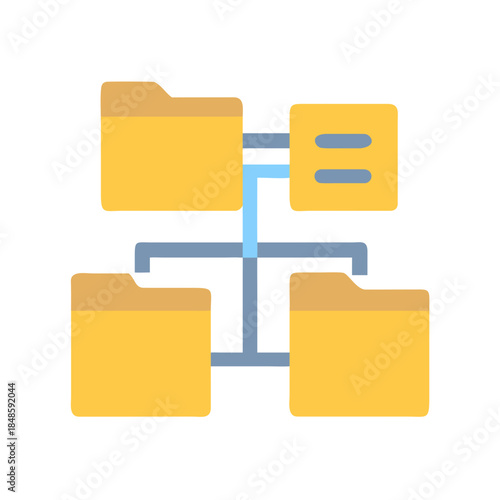 Networked file system illustration depicting data structure and connections between data folders