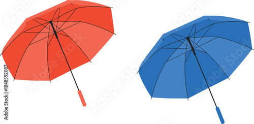 Set of classic red and blue open umbrellas, rain protection gear vector illustration for autumn seasonal weather