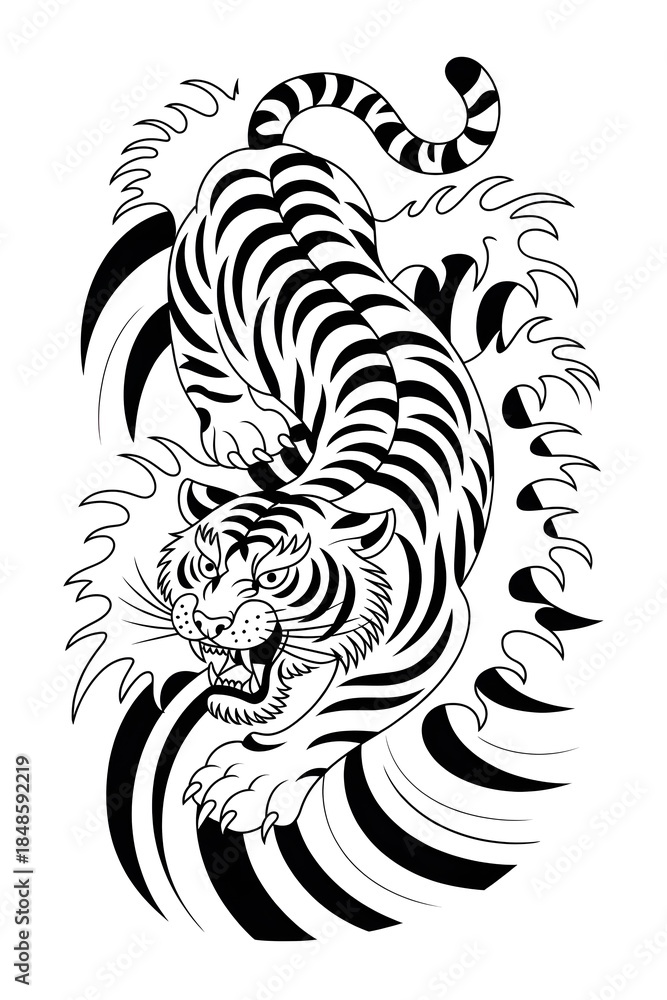 Fototapeta premium Dynamic Tiger Attack Pose Artwork