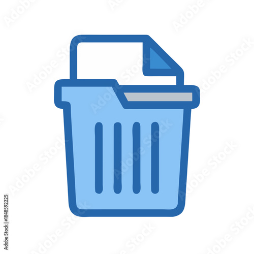 Blue trash bin with documents illustration on a black background
