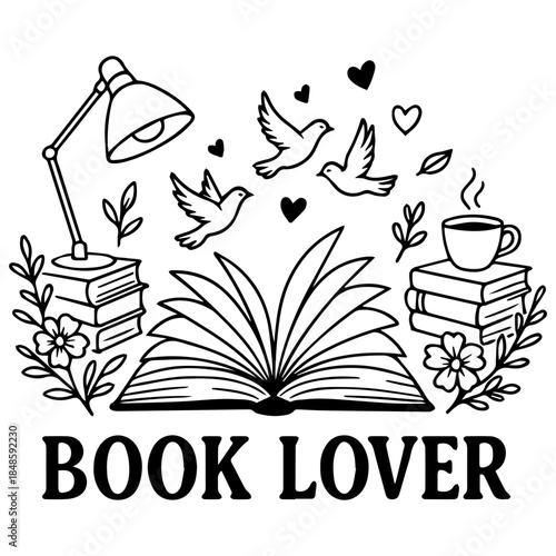 A heartwarming illustration of a book lover's sanctuary with books and coffee