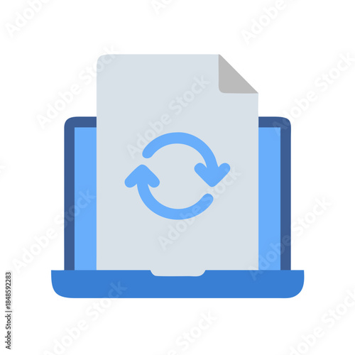 Laptop with file refresh icon for syncing or updating process illustration