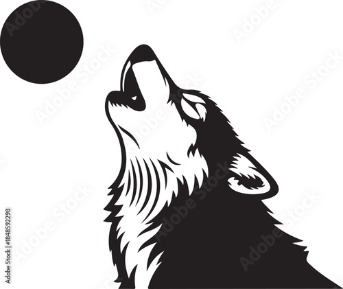 Wolf Howling at Full Moon Silhouette Graphic Design