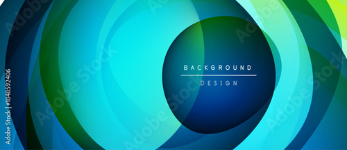 Abstract layered design. Vibrant blue, green hues create circular motion. Text reads background design within central shape.