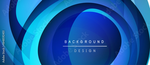 Abstract blue layers create circular design. Modern aesthetic, suitable for backgrounds, presentations, digital art. Minimalist composition.