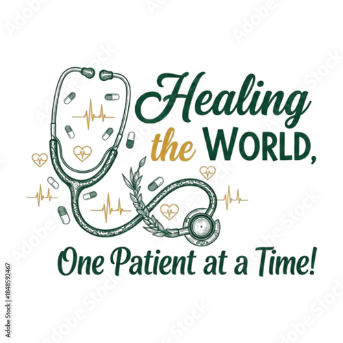 Healing the World Inspirational Medical Typography Illustration with Stethoscope