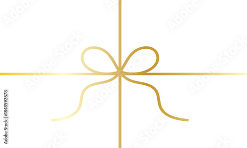 Gold Ribbon Bow Divider Isolated. Elegant gold ribbon with decorative bow stretched horizontally, isolated on white background, ideal for gift wrapping, festive design, and luxury decoration.

