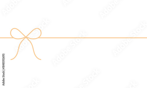 Gold Ribbon Bow Divider Isolated. Elegant gold ribbon with decorative bow stretched horizontally, isolated on white background, ideal for gift wrapping, festive design, and luxury decoration.

