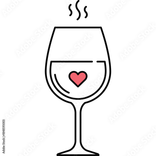 Wine Glass with Heart Symbol and Steam - Illustration Representing Love Warmth and Romance