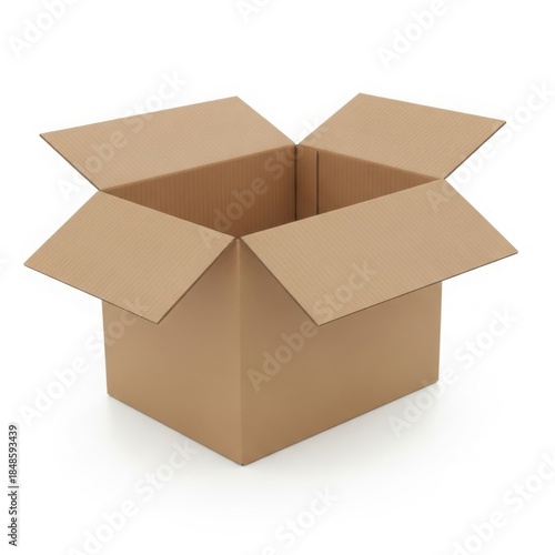 Open brown cardboard box isolated on white background