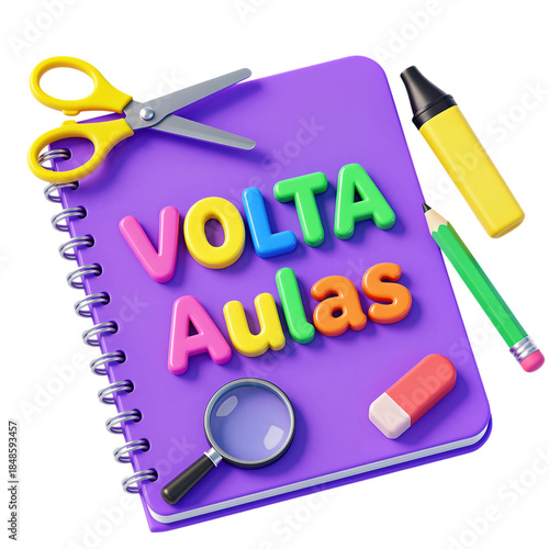 Colorful School Supplies on a Purple Notebook