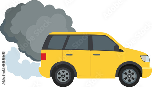 a yellow vehicle emitting dark smoke from the exhaust illustrating pollution high quality