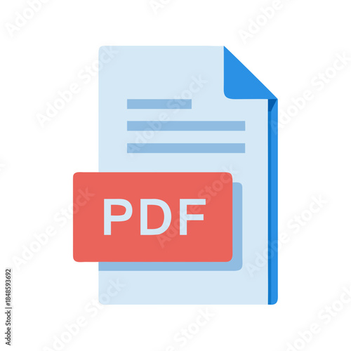 Vector illustration of a PDF file format icon on a document paper