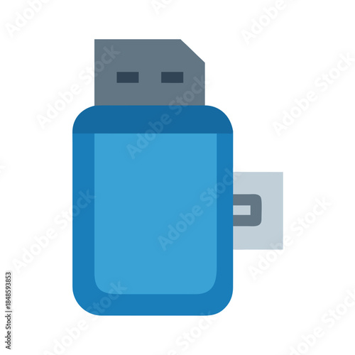 A digital storage: Detailed vector illustration of a blue USB flash drive