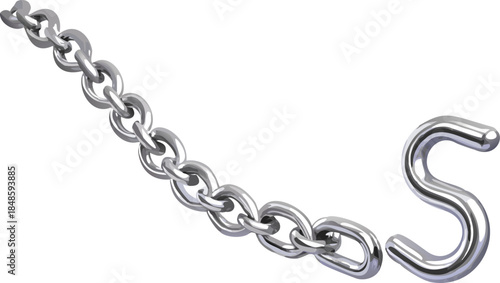 A shiny metal chain with a distinct s shaped hook extending outwards