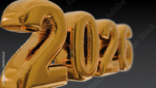Gold inflated balloon 2026 numbers with transparent background, Number Foil balloon