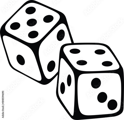 Two hand drawn dice with black dots, classic gaming and gambling luck vector illustration for board game design