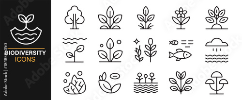 Outline wildlife and ecosystem icons for education