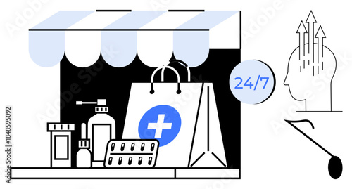 Online pharmacy concept. Online pharmacy extending healthcare access, medication and services available anytime. Online pharmacy supporting telehealth and modern medicine. For e-commerce, digital