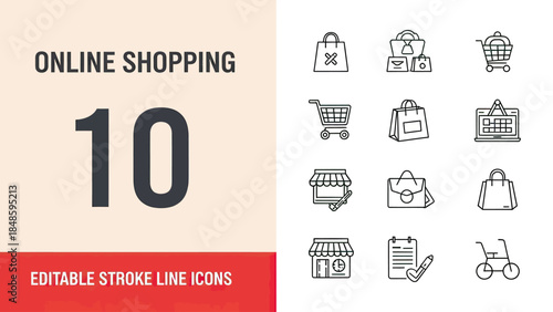 Online Shopping Editable Stroke Line Icons Collection.