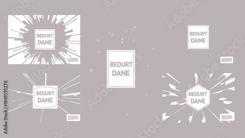 Collection of white graphic design elements with bedurt dane text on gray background for branding and advertising purposes