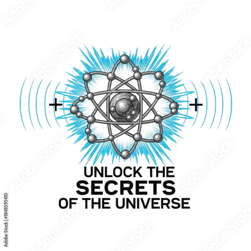 Unlock the Secrets of the Universe Vector Illustration with Atom Model and Quantum Energy Waves