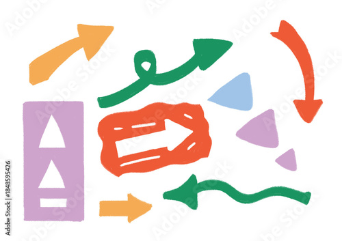 Fun Hand Drawn Direction Elements, Creative Scribble Shapes Collection, Scribble Arrows and Abstract Shapes