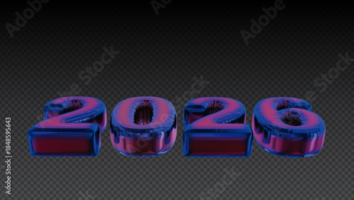 2026 New Year- Blue red gradient 2026 numbers transparent background, Foil balloon