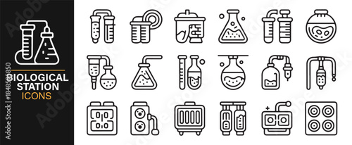Medical research and biotech facility lab icons