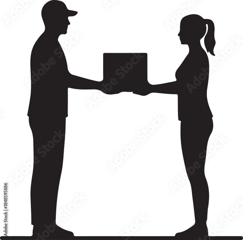 Delivery Worker Handing Parcel Silhouette