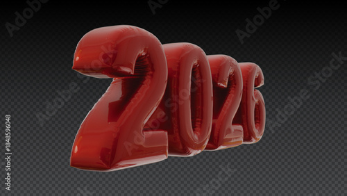 2026 Foil Balloon.Red inflated balloon numbers angled-transparent background