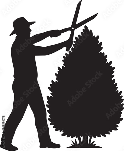 Gardener Pruning Bush Silhouette