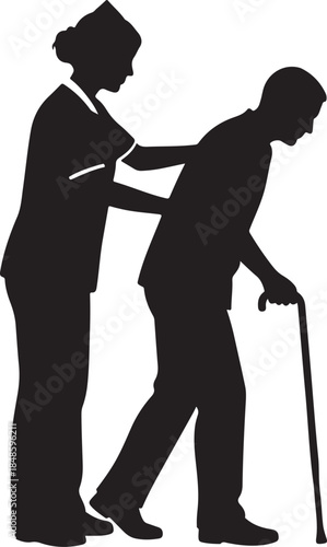 Nurse Assisting Patient Walking Silhouette