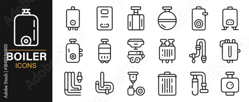 Editable boiler and heating system icons in outline stroke