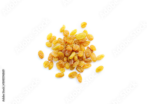 Dried raisins isolated on white background.