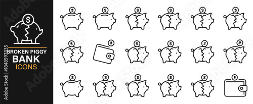 Monochrome savings crisis and wallet icons