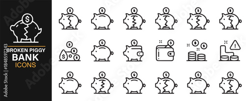 Vector finance loss and piggy bank icons for budgeting projects