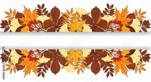 Autumn leaves frame isolated on white background with copy space for text