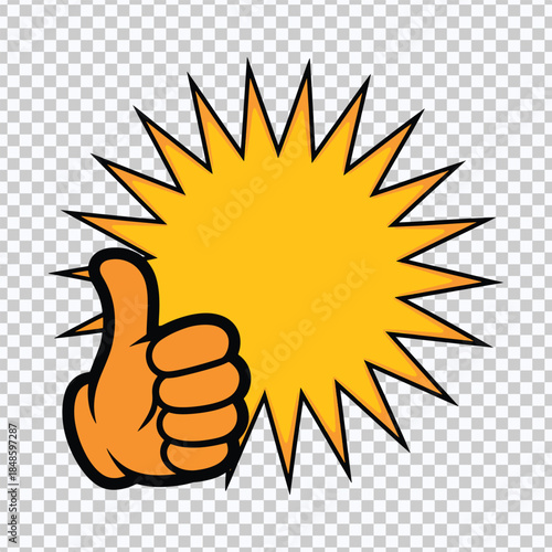Thumbs Up Comic Explosion Badge For Promotion Approval And Marketing Design