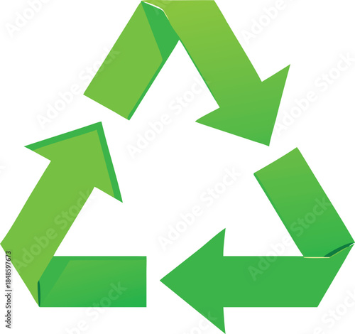 A vibrant green recycling symbol consisting of three chasing arrows looped together