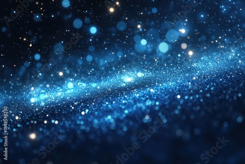 An abstract starry blue night sky design with glowing particles