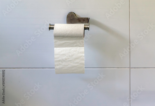 Toilet Paper Holder on Bathroom Wall, copy space