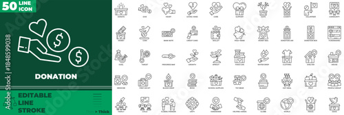 Donation Line Editable Icons set
