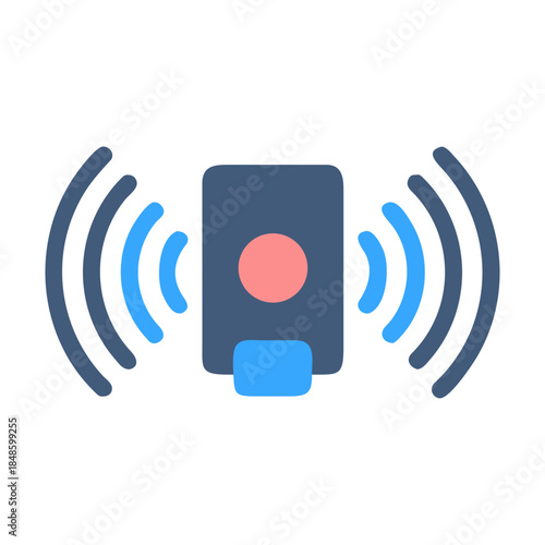 Wireless signal icon with transmitter and sound wave isolated on black backdrop