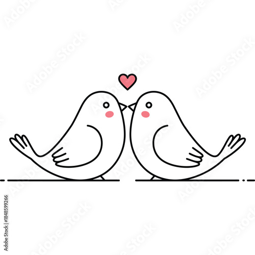Cute Love Birds with Heart Symbol - Adorable Birds Illustration Representing Love and Affection
